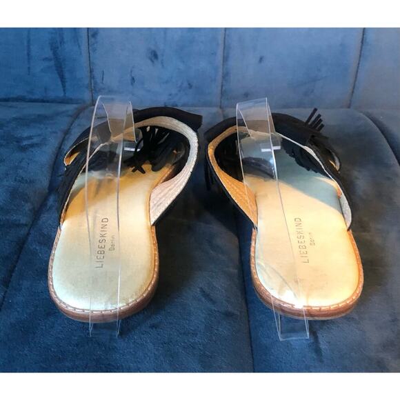 Liebeskind Berlin Anthropologie Sandals Black Leather Fringe Suede U.S. Size 6.5 - Picture 4 of 7